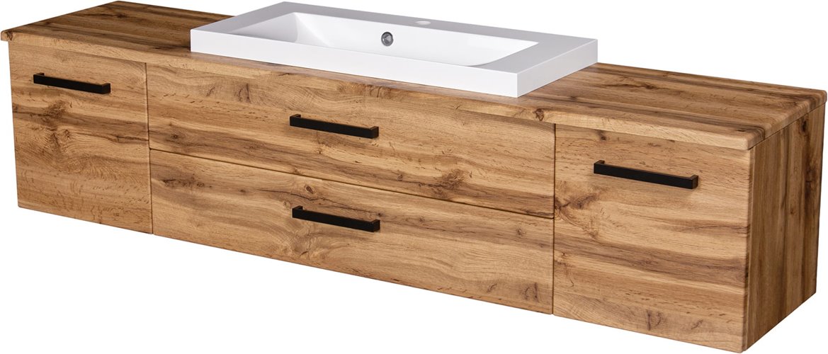 Szafka wisząca z umywalką nablatową 180 cm kolor dąb naturalny seria Fokus Loft Gante