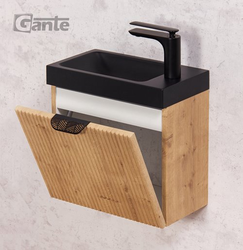 Szafka łazienkowa wisząca z czarną umywalką dąb burlington 40 cm Fresco Gante