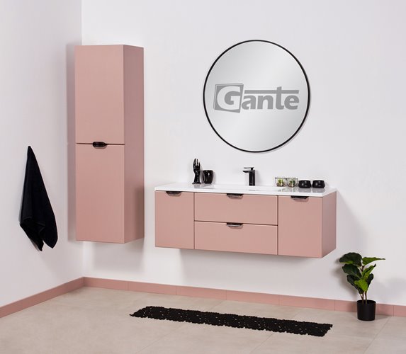 Szafka łazienkowa pudrowy róż z umywalką czarny uchwyt 120 cm Magnolia Gante