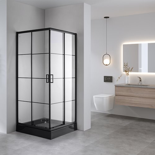 Kabina prysznicowa kwadratowa loftowy styl 80x80 czarne szprosy BL32A