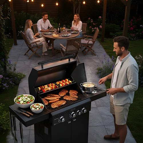 Grill ogrodowy czarny w aranżacji