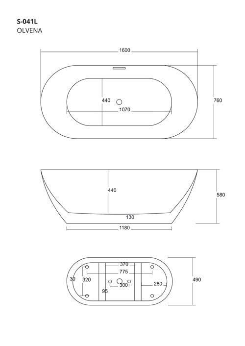 Wanna akrylowa, wolnostojąca Olvena Corsan 160 cm korek klik-klak czarny