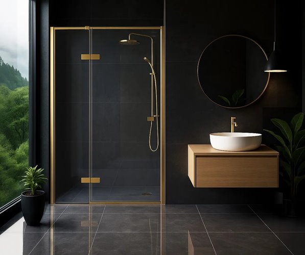 Drzwi prysznicowe uchylne 80 cm Rea Atlas złoto szczotkowane lewe