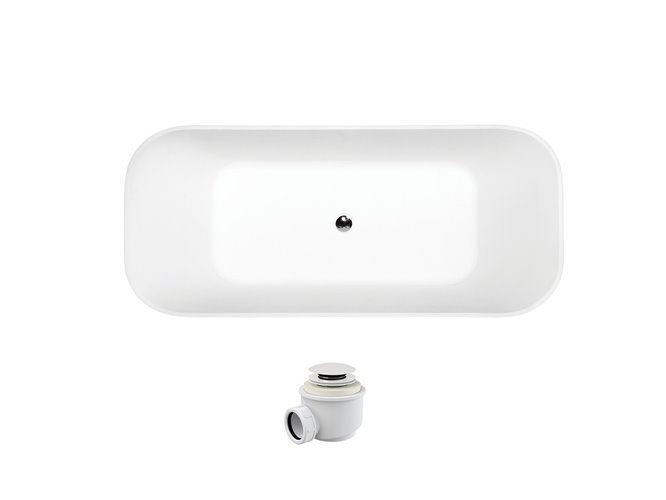 Wanna wolnostojąca z konglomeratu + klik-klak biały 160 cm Assos Besco WMD-160-AKW