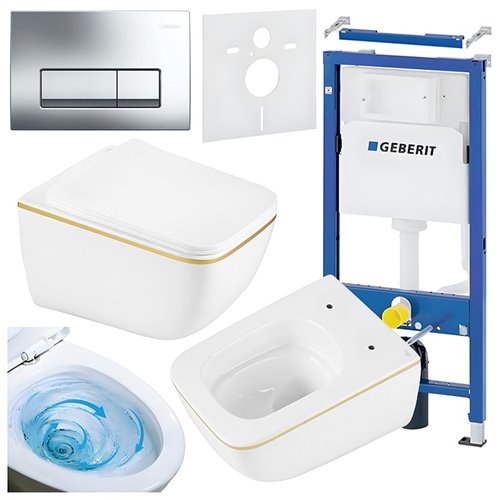 Zestaw podtynkowy stelaż GEBERIT DUOFIX + miska YUZU-WH-GL-TR-03 + przycisk DELTA 50 chrom