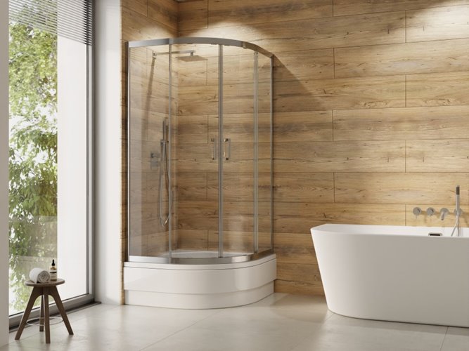 Kabina prysznicowa półokrągła szkło mleczne 90x90 165 cm Modern Besco