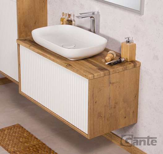 Szafka łazienkowa wisząca z umywalką dąb naturalny/biały mat 100 cm Venus Gante