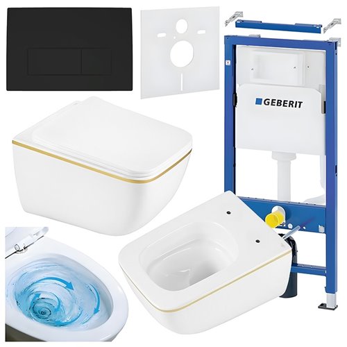 Zestaw podtynkowy stelaż GEBERIT DUOFIX + miska YUZU-WH-GL-TR-03 + przycisk DELTA 50 czarny mat