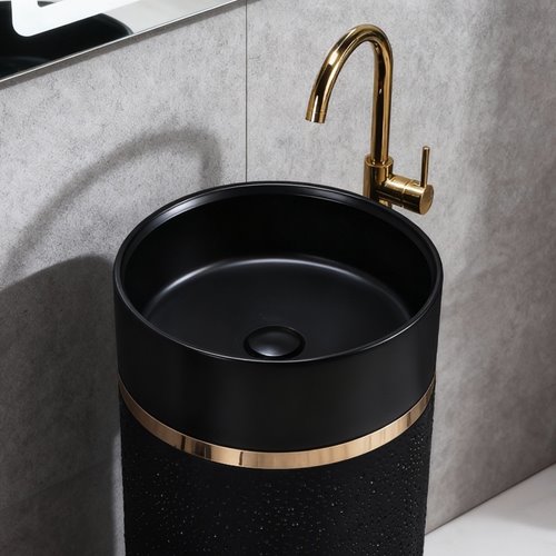 Umywalka wolnostojąca ceramiczna okrągła czarna 86x40 cm SCOT1-BL-WOF-860