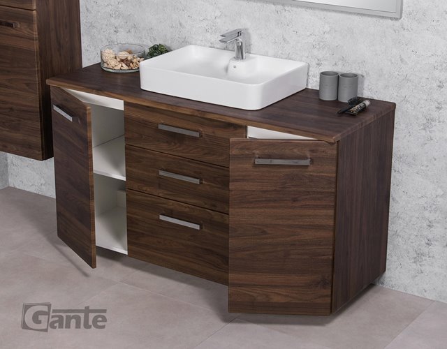 Szafka łazienkowa wisząca z umywalką nablatową 140 cm 50/3 Fokus kolor orzech