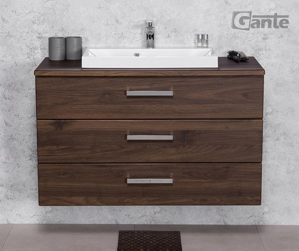 Szafka łazienkowa wisząca z umywalką nablatową 100 cm 39/3 Fokus kolor orzech