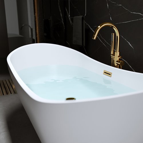 Wanna wolnostojąca biała przelew oraz korek złoty 150 cm Rica Hydrosan