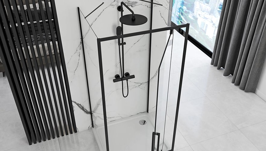 Czarna kabina prysznicowa przyścienna 100x80 Rapid Swing Rea