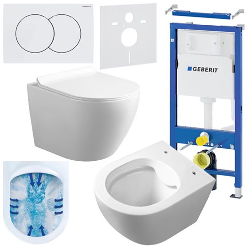 Zestaw podtynkowy stelaż GEBERIT DUOFIX + miska MIZU-WH-RIM-01 + przycisk DELTA 01 biały