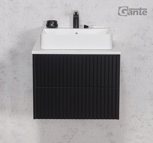 Szafka łazienkowa wisząca frezowana z umywalką 60 cm Mirage kolor czarny mat