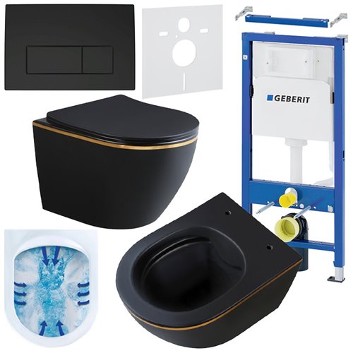 Zestaw podtynkowy stelaż GEBERIT DUOFIX + miska MIZU-MTB-GL-RIM-03 + przycisk DELTA 50 czarny mat