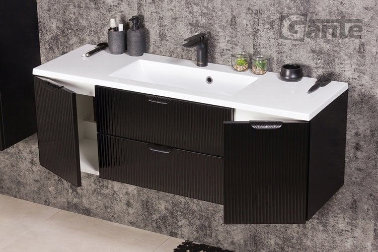 Szafka łazienkowa z umywalką wisząca szklane fronty czarny mat 120 cm Bravia Gante