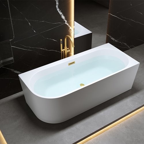 Wanna przyścienna złoty szczotkowany przelew oraz korek narożna prawa 140 cm Mera Hydrosan