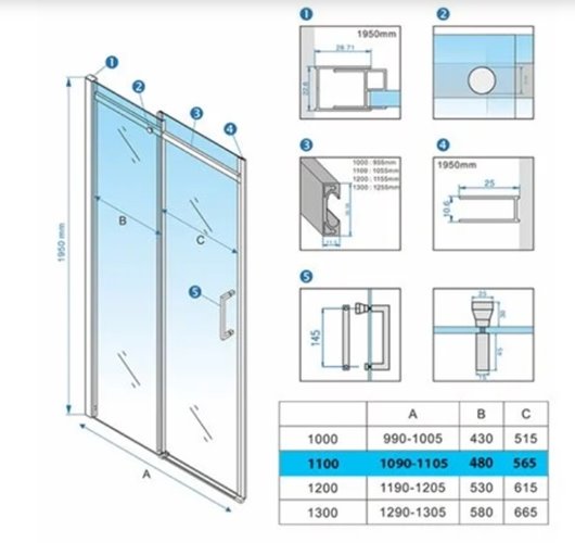 Złote szczotkowane drzwi prysznicowe do wnęki 105-110 cm rozsuwane szkło 8 mm ZES-KZ09B-GL-BR-110 zdjęcie 11