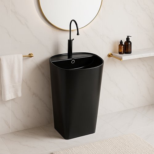 Umywalka wolnostojąca ceramiczna owalna czarny połysk 49x37x83 cm CLARO-BL-490