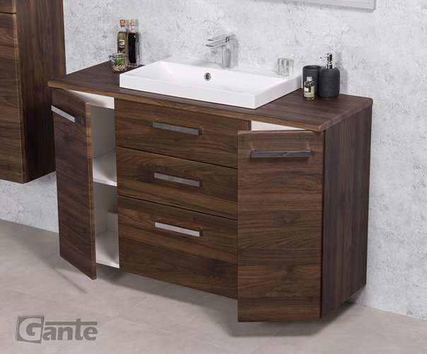 Szafka łazienkowa wisząca z umywalką nablatową 120 cm 39/3 Fokus kolor orzech