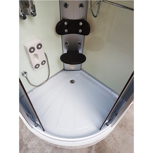 Kabina prysznicowa z hydromasażem niski brodzik białe ściany 90x90