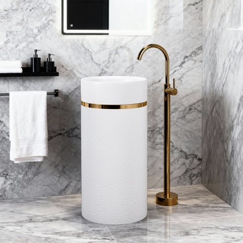 Umywalka wolnostojąca ceramiczna okrągła biała 73x40 cm SCOT1-WH-730