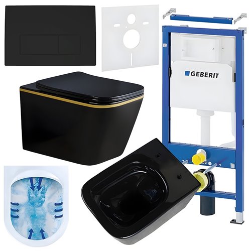 Zestaw podtynkowy stelaż GEBERIT DUOFIX + miska RAIN-BL-GL-RIM-03 + przycisk DELTA 50 czarny mat