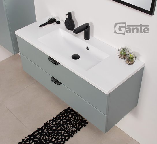 Szafka łazienkowa miętowa z umywalką czarny uchwyt 100 cm Magnolia Gante