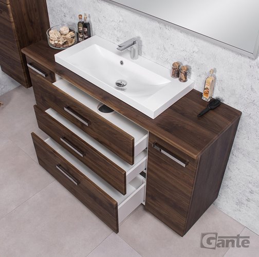 Szafka łazienkowa wisząca z umywalką nablatową 140 cm 39/3 Fokus kolor orzech