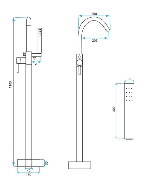Bateria wannowa podłogowa Lungo Rea miedź szczotkowana