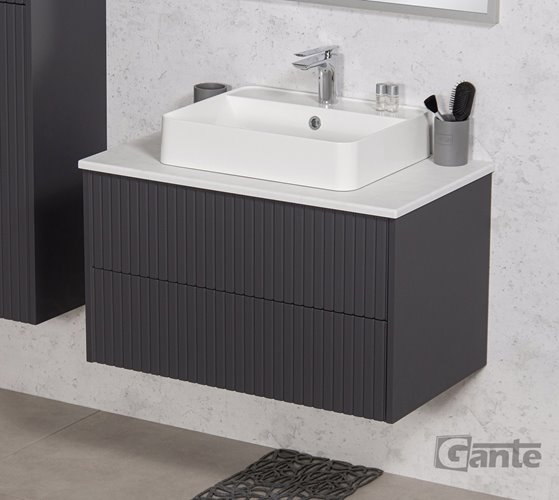 Szafka łazienkowa wisząca frezowana z umywalką 80 cm Mirage kolor szary mat