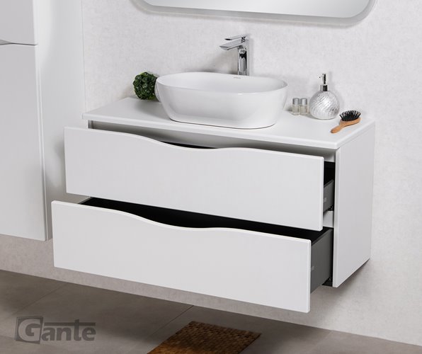 Szafka łazienkowa wisząca ONDA 100 cm biała z umywalką Gante