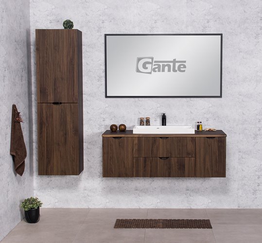 Szafka łazienkowa z lamelami wisząca z umywalką nablatową 120 cm 39/2 Victa Lamello kolor orzech