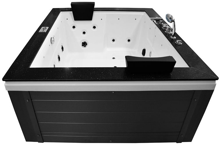 Szara prostokątna wanna z hydromasażem, obudowa grafitowa 180x150 cm MUS-1089