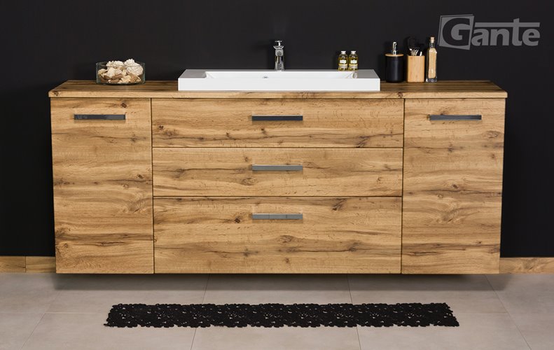 Szafka wisząca z umywalką kolor dąb naturalny 180 cm 180/39/C3 seria Fokus NE