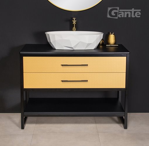 Szafka stojąca z białą umywalką kolor czarno złoty loft 100 cm seria New York