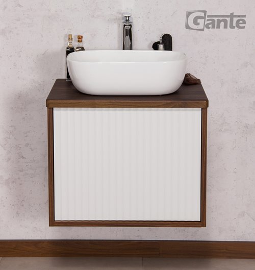 Szafka łazienkowa wisząca z umywalką dąb wenge/biały mat 60 cm Venus Gante