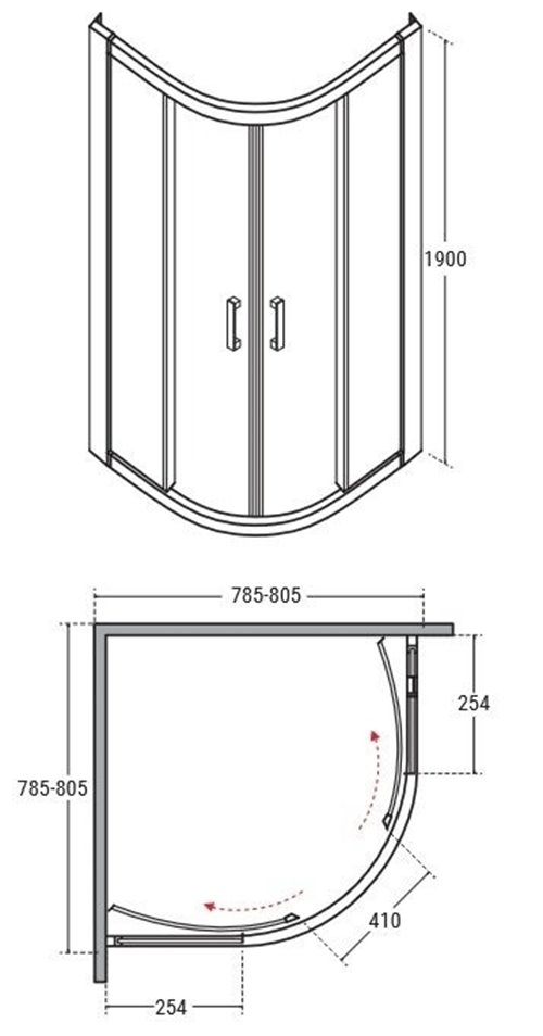 Stal szczotkowana kabina prysznicowa półokrągła szkło przeźroczyste 80x80 cm Modern Besco MPGM-80-190C zdjęcie 5
