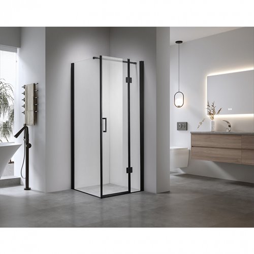 Czarna kabina prysznicowa 80x80 kwadratowa drzwi uchylne KZ1390BA
