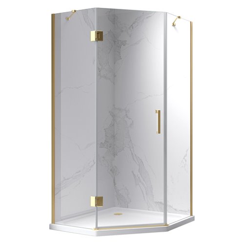 Złota kabina prysznicowa pięciokątna 100x100 drzwi uchylne KZ10C
