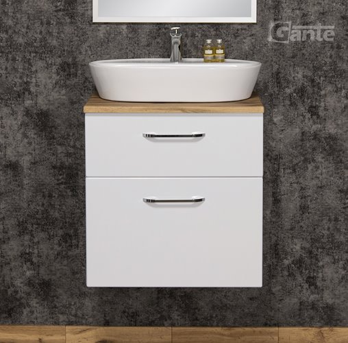 Szafka łazienkowa wisząca z umywalką nablatową 60 cm SETTO MODULO kolor biały połysk