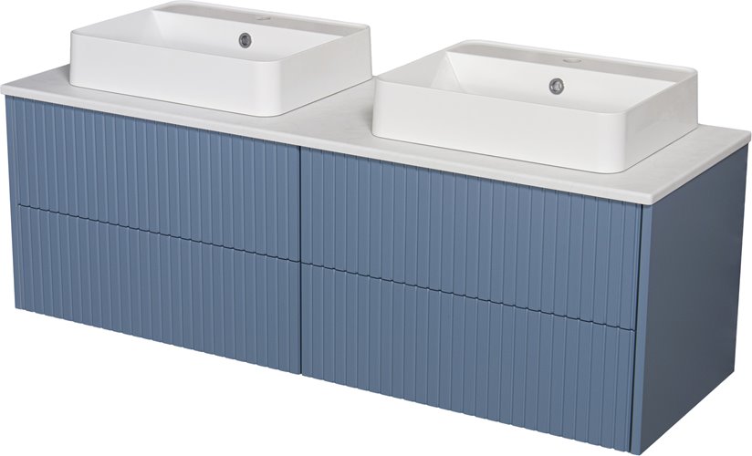 Szafka łazienkowa wisząca frezowana z umywalką 140 cm Mirage kolor niebieski mat