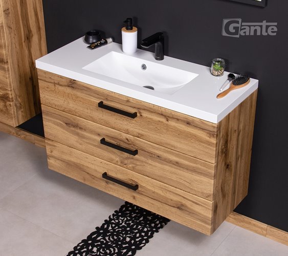 Szafka wisząca z umywalką 100 cm kolor dąb naturalny 39/3 seria Fokus Loft Gante