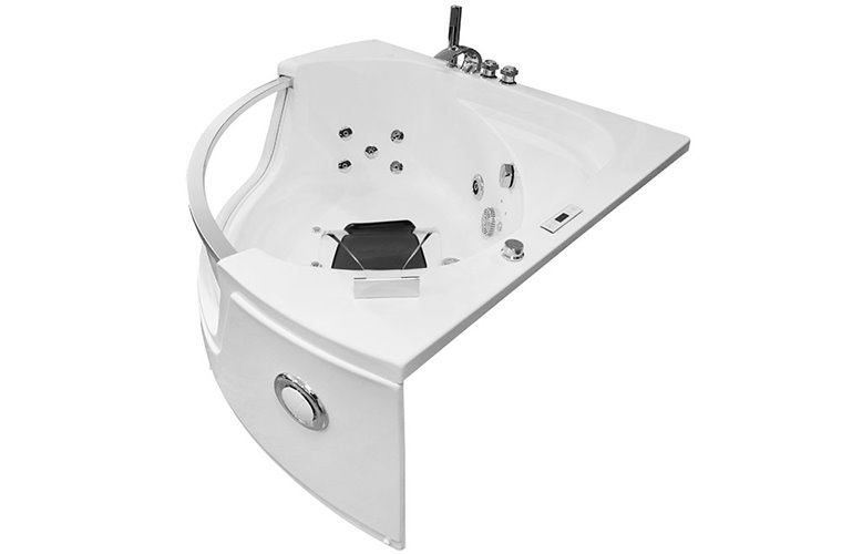 Wanna z hydromasażem narożna 135x135 cm MO-0057 czarny zagłówek