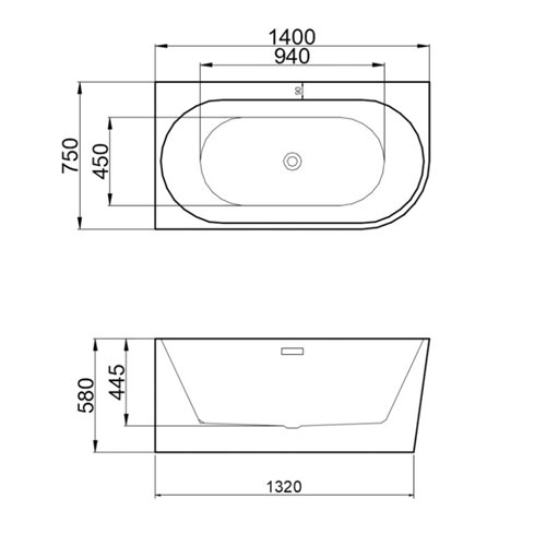 Wanna przyścienna złoty szczotkowany przelew oraz korek narożna lewa 140 cm Mera Hydrosan