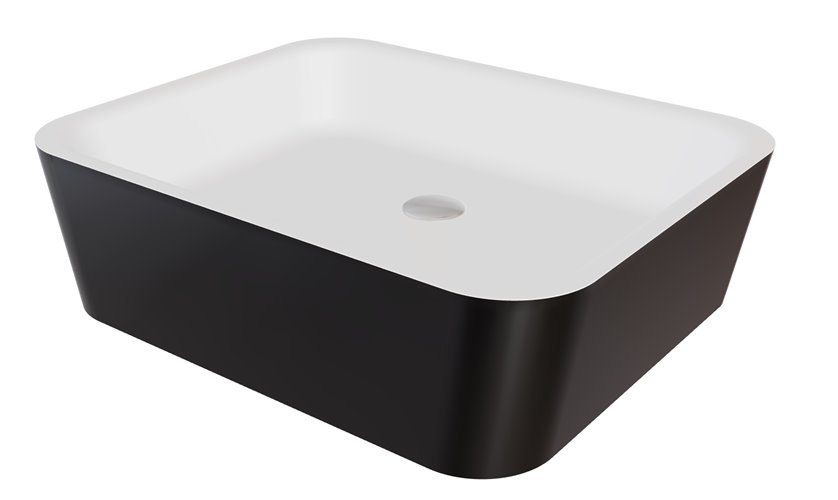 Czarno-biała umywalka nablatowa 40x50 cm z konglomeratu Assos B&W Besco UMD-A-NBNW