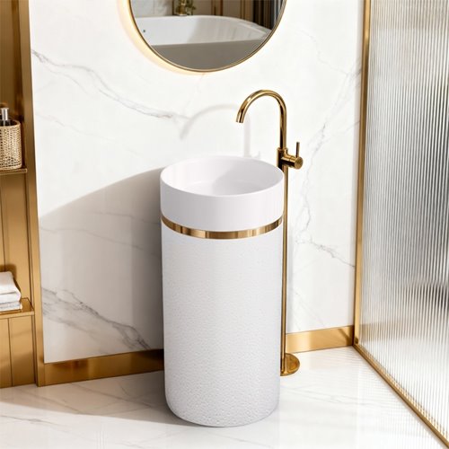 Umywalka wolnostojąca ceramiczna okrągła biała 73x40 cm SCOT1-WH-730