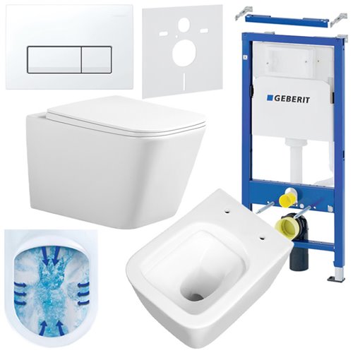 Zestaw podtynkowy stelaż GEBERIT DUOFIX + miska RAIN-WH-RIM-03 + przycisk DELTA 50 biały