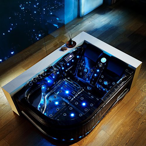 Czarna wanna z hydromasażem asymetryczna Venezia 761 Fala 180x120 prawa